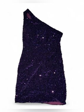 Purple sequin one shoulder open back sequin velvet homecoming formal mini dress🗻